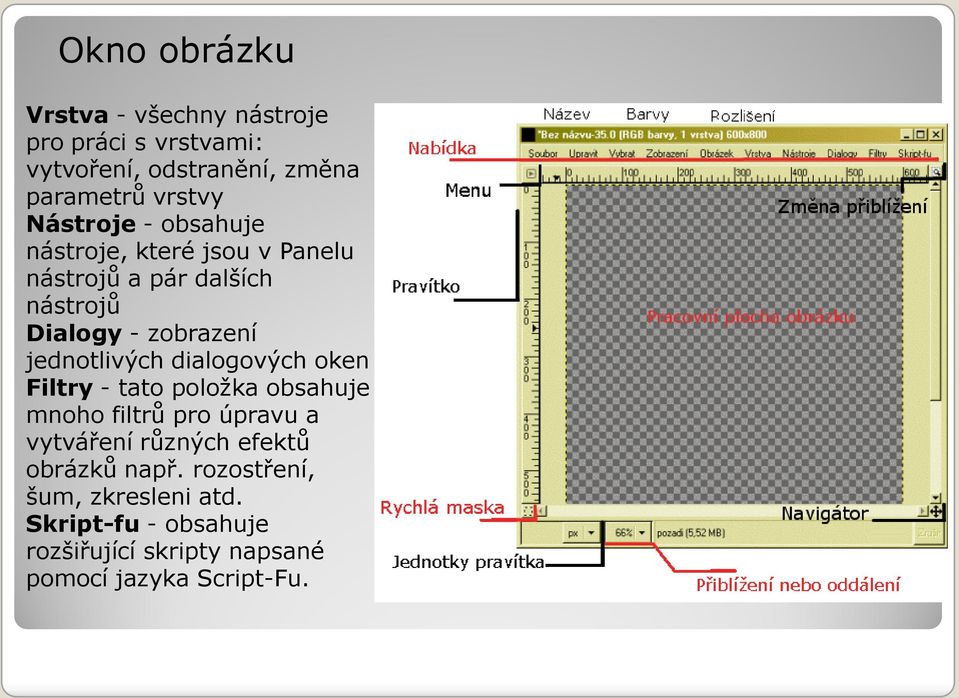 jednotlivých dialogových oken Filtry - tato položka obsahuje mnoho filtrů pro úpravu a vytváření různých