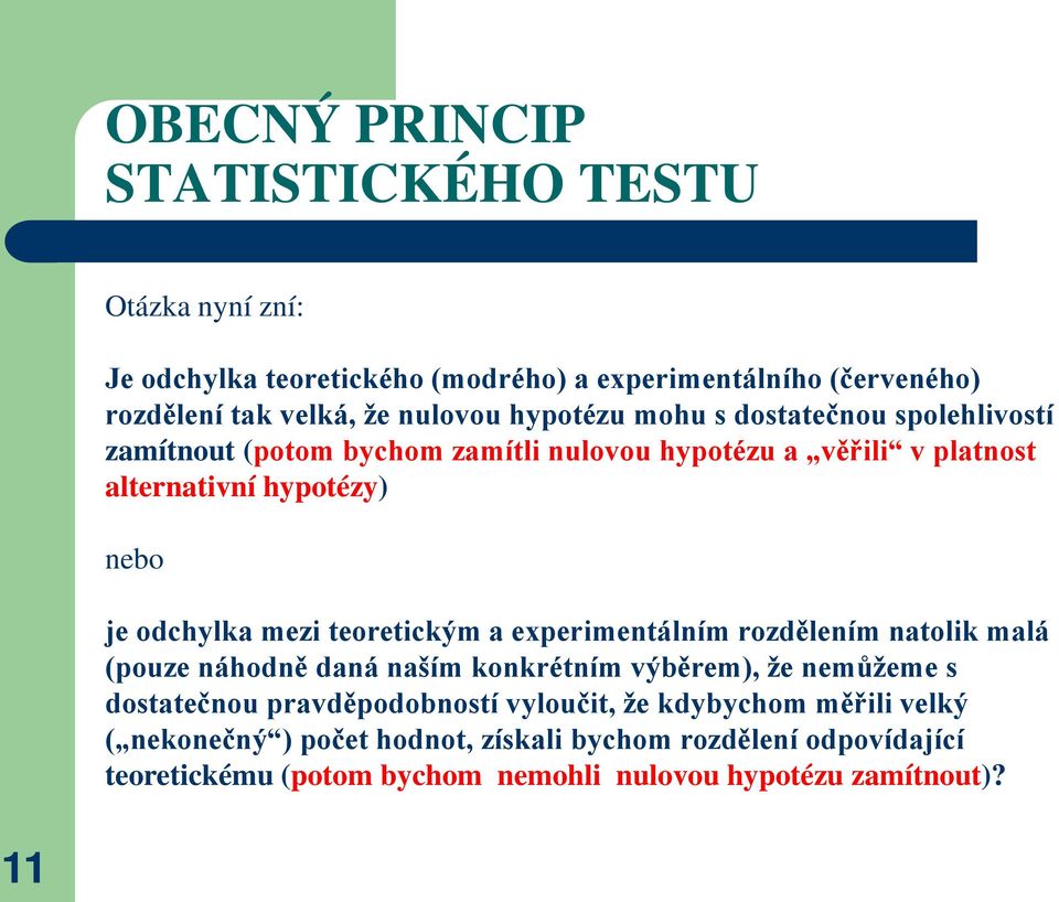 mezi teoretickým a experimentálním rozdělením natolik malá (pouze náhodně daná naším konkrétním výběrem), že nemůžeme s dostatečnou pravděpodobností