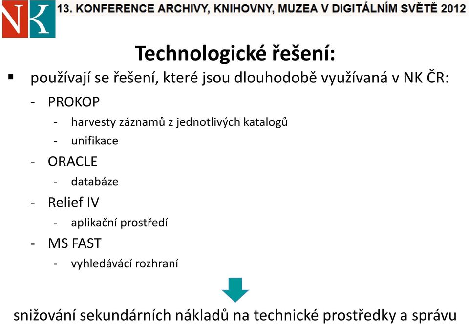 ORACLE - databáze - ReliefIV - aplikační prostředí - MS FAST - vyhledávácí