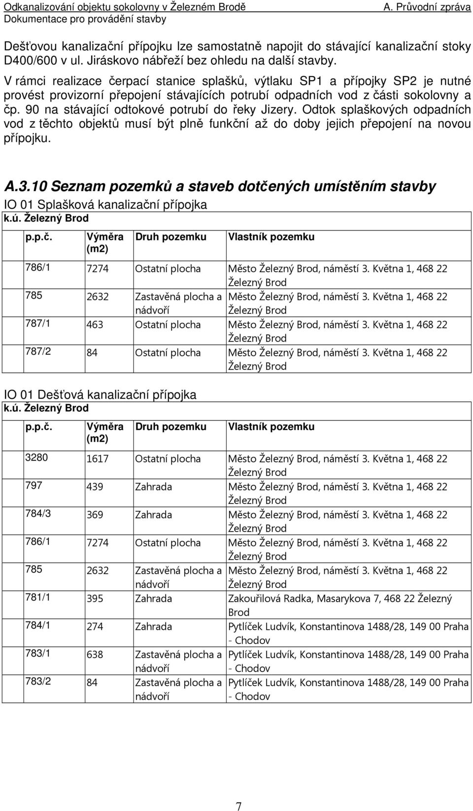 90 na stávající odtokové potrubí do řeky Jizery. Odtok splaškových odpadních vod z těchto objektů musí být plně funkční až do doby jejich přepojení na novou přípojku. A.3.