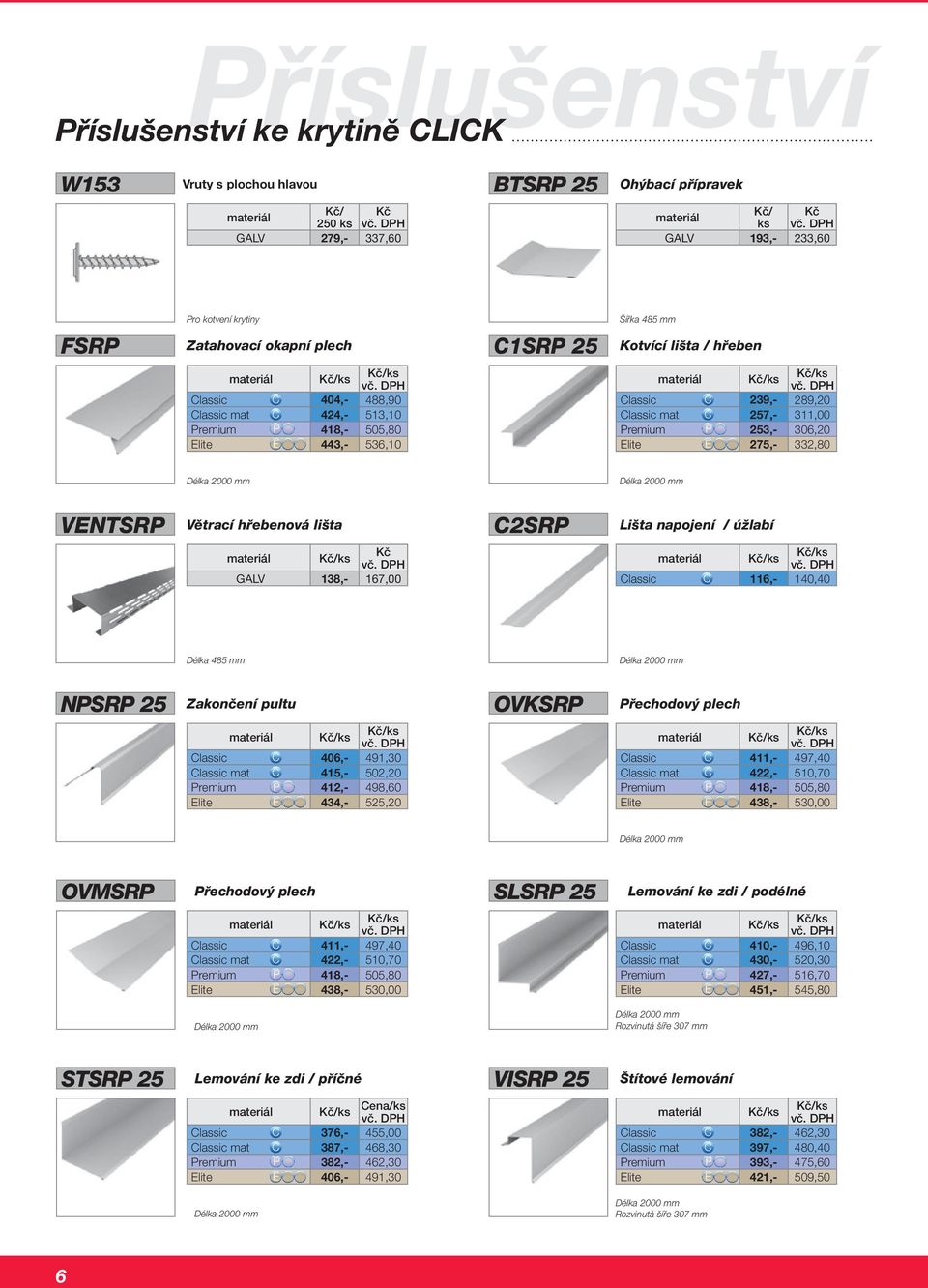 253,- 306,20 Elite E 275,- 332,80 VENTSRP Větrací hřebenová lišta GALV 138,- 167,00 C2SRP Lišta napojení / úžlabí Classic C 116,- 140,40 Délka 485 mm NPSRP 25 Zakončení pultu OVKSRP Přechodový plech
