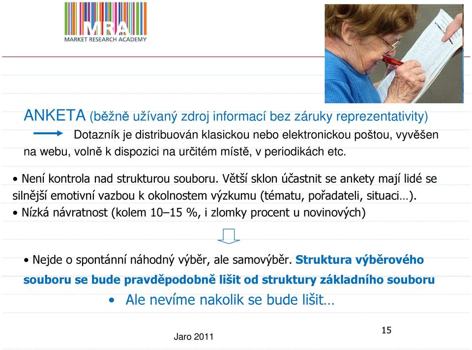 Větší sklon účastnit se ankety mají lidé se silnější emotivní vazbou k okolnostem výzkumu (tématu, pořadateli, situaci ).