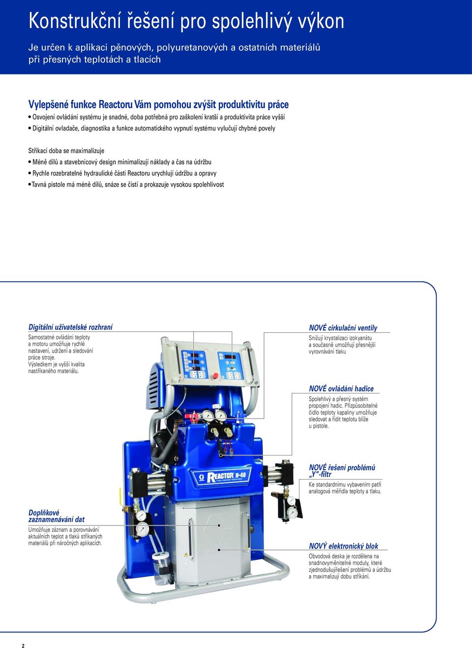 Stříkací doba se maximalizuje Méně dílů a stavebnicový design minimalizují náklady a čas na údržbu Rychle rozebratelné hydraulické části Reactoru urychlují údržbu a opravy Tavná pistole má méně dílů,