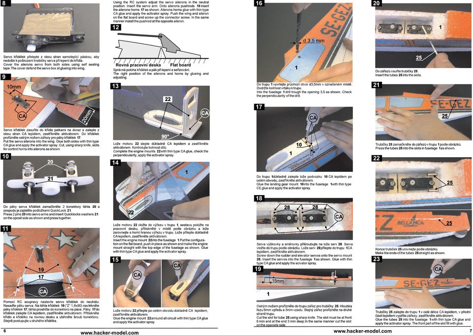 In the same manner installthepushrod attheopposite aileron. 0 d, mm Servo køidélek pøelepte z obou stran samolepící páskou, aby nedošlo kpoškození krabièky servapøilepenídokøídla.