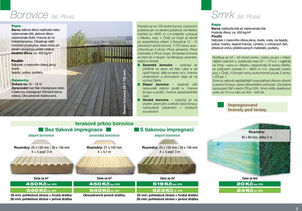 Parametry: Sušené na: 16 18 % Zpracování: bez tlak impregnace nebo s tlakovou impregnací Volmanit barva zelená. Oboustranně drážkované.