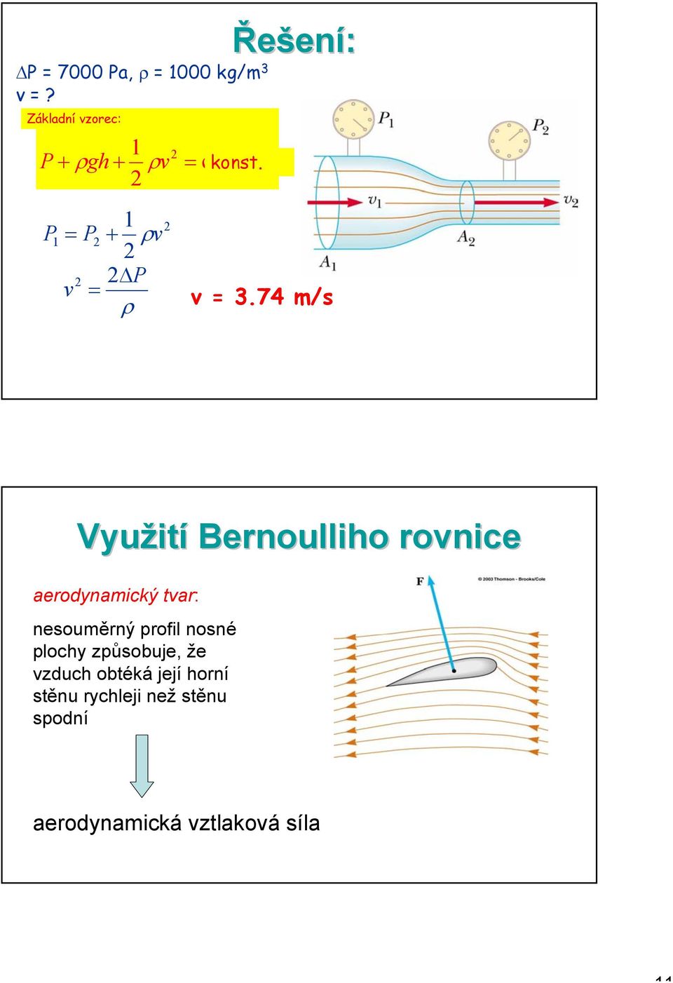 v 374 m/s Využit ití Bernoulliho rovnice aerodynamický tvar: nesouměrný