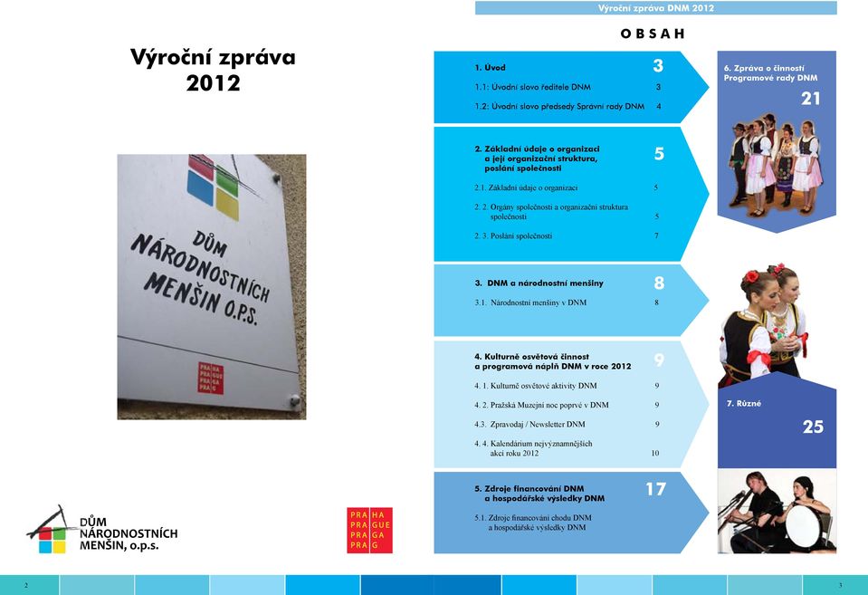 Poslání společnosti 7 3. DNM a národnostní menšiny 8 3.1. Národnostní menšiny v DNM 8 4. Kulturně osvětová činnost a programová náplň DNM v roce 2012 9 4. 1. Kulturně osvětové aktivity DNM 9 4. 2. Pražská Muzejní noc poprvé v DNM 9 4.