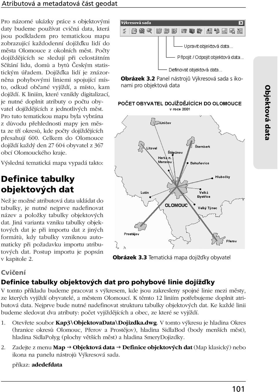 Dojíž ka lidí je znázorněna pohybovými liniemi spojující místo, odkud občané vyjíždí, a místo, kam dojíždí.