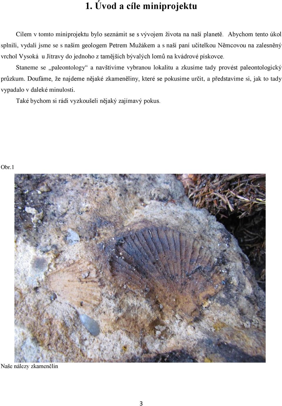 z tamějších bývalých lomů na kvádrové pískovce. Staneme se paleontology a navštívíme vybranou lokalitu a zkusíme tady provést paleontologický průzkum.