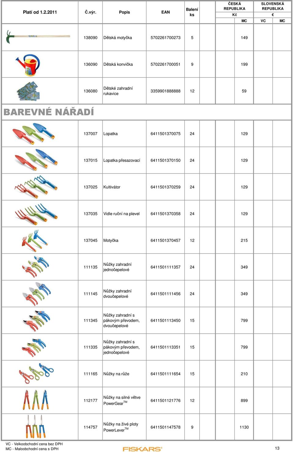 jednočepelové 6411501111357 24 349 111145 dvoučepelové 6411501111456 24 349 111345 s pákovým převodem, dvoučepelové 6411501113450 15 799 111335 s pákovým převodem, jednočepelové