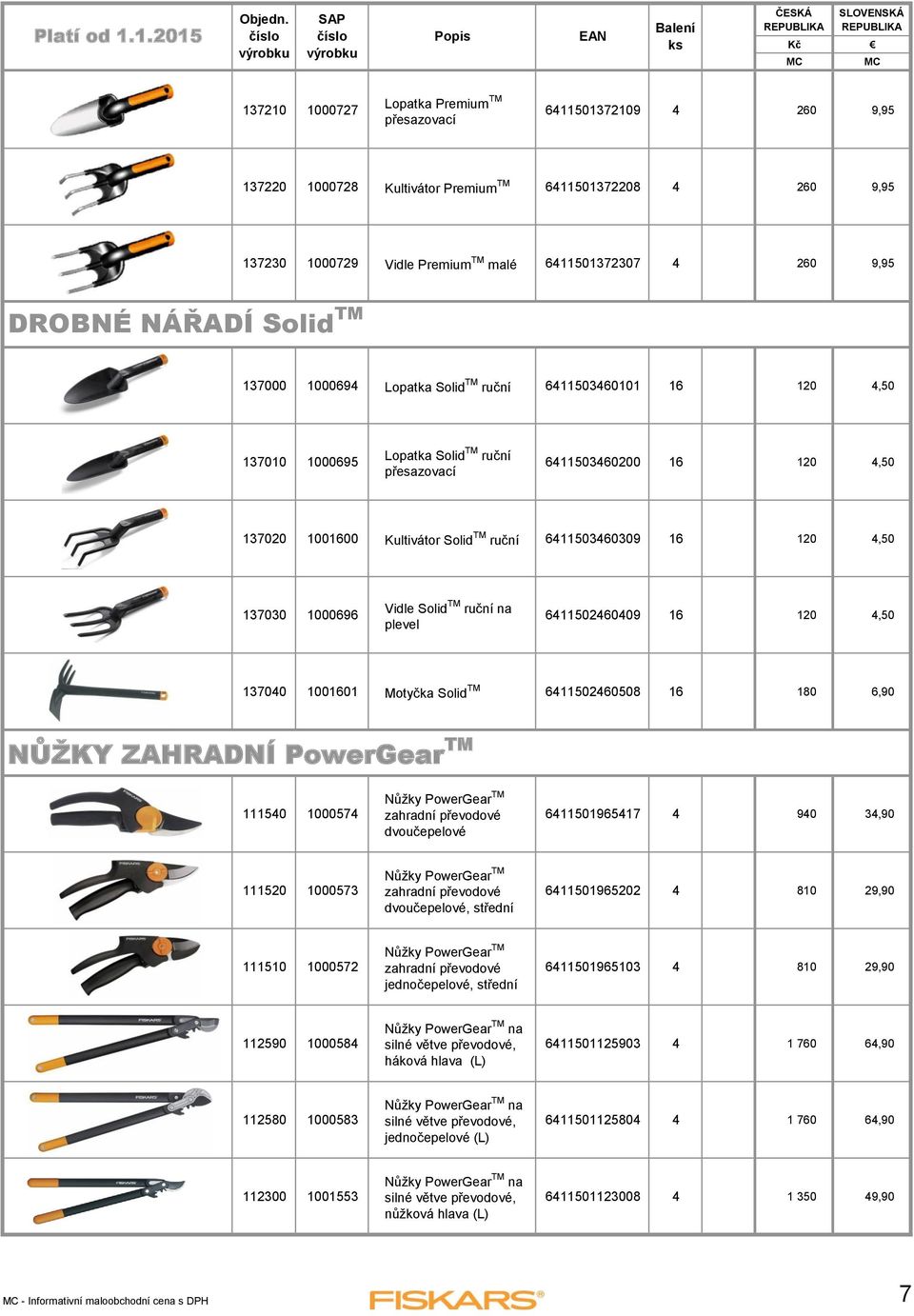 ruční 6411503460309 16 120 4,50 137030 1000696 Vidle Solid TM ruční na plevel 6411502460409 16 120 4,50 137040 1001601 Motyčka Solid TM 6411502460508 16 180 6,90 NŮŽKY ZAHRADNÍ PowerGear TM 111540