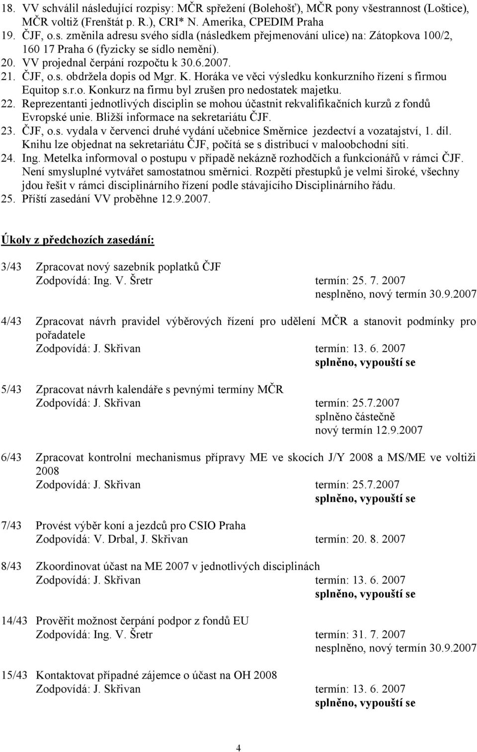 22. Reprezentanti jednotlivých disciplin se mohou účastnit rekvalifikačních kurzů z fondů Evropské unie. Bližší informace na sekretariátu ČJF. 23. ČJF, o.s. vydala v červenci druhé vydání učebnice Směrnice jezdectví a vozatajství, 1.