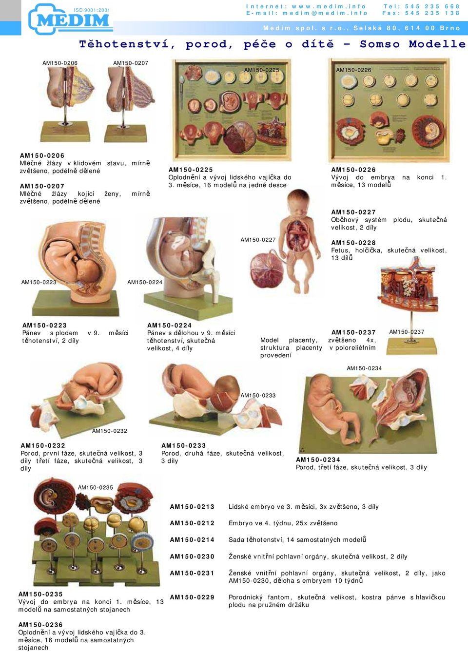 měsíce, 13 modelů AM150-0227 Oběhový systém plodu, skutečná velikost, 2 díly AM150-0228 Fetus, holčička, skutečná velikost, 13 dílů AM150-0223 AM150-0224 AM150-0223 Pánev s plodem v 9.