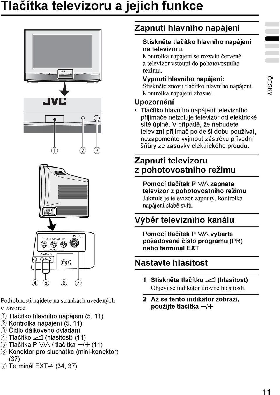 Upozornění Tlačítko hlavního napájení televizního přijímače neizoluje televizor od elektrické sítě úplně.