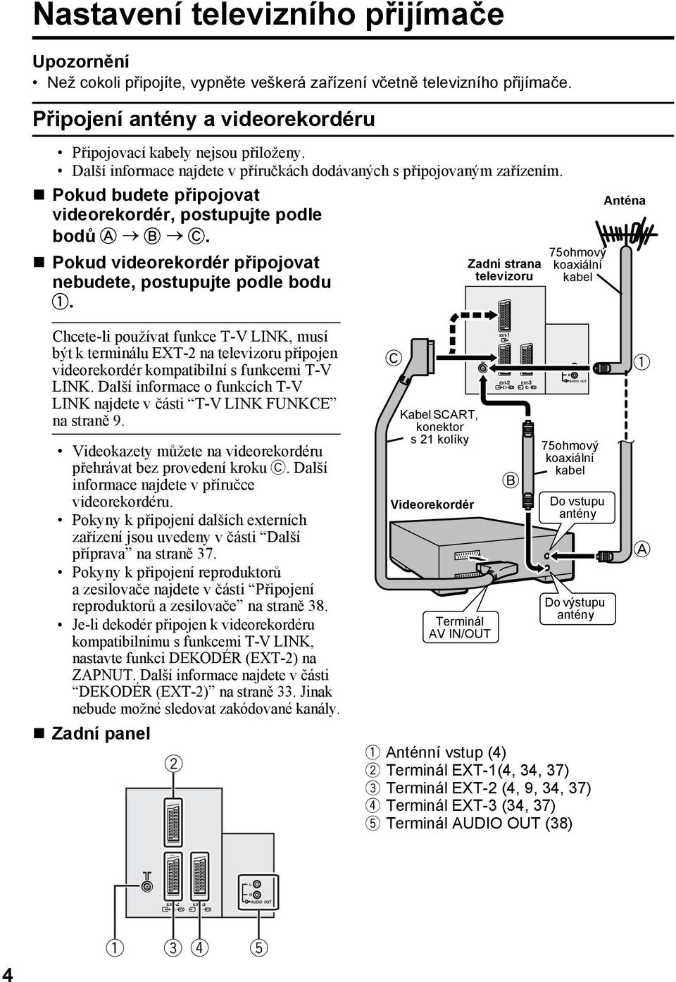 Pokud videorekordér připojovat nebudete, postupujte podle bodu 1.