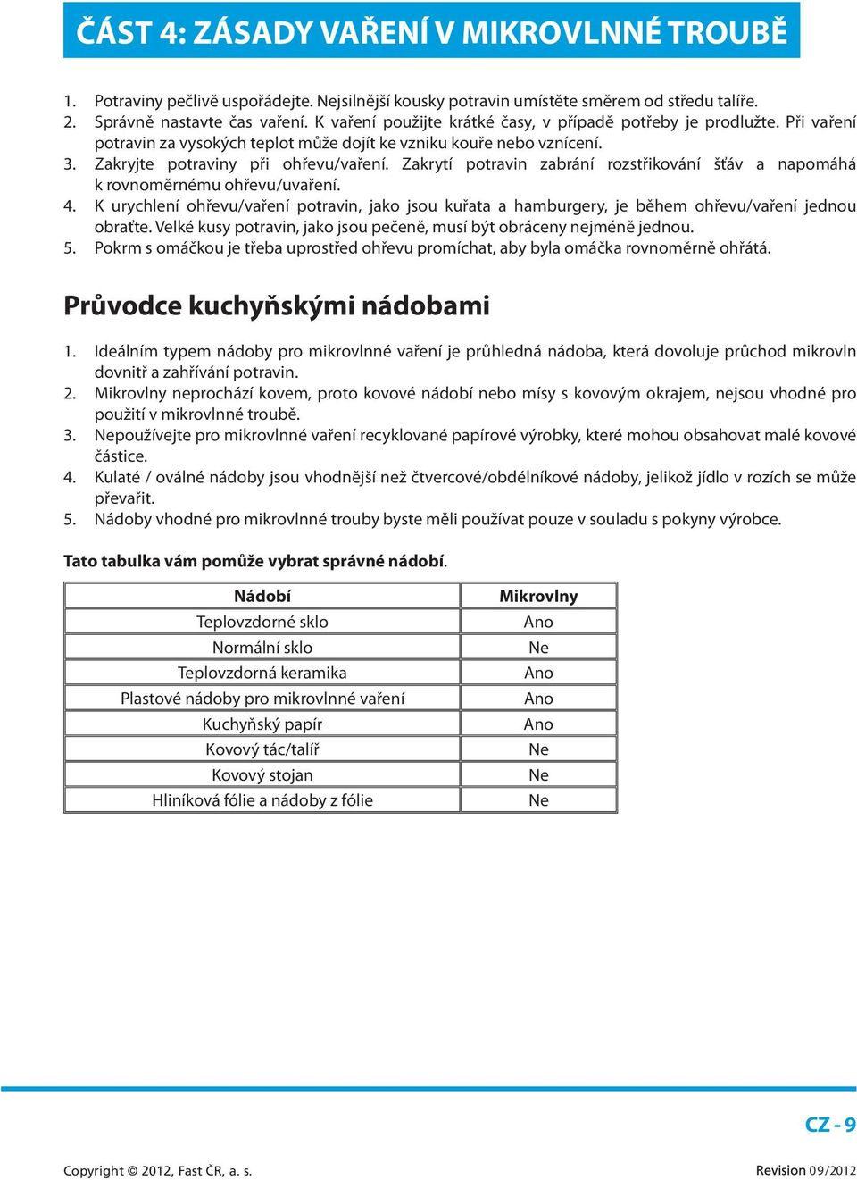 Zakrytí potravin zabrání rozstřikování šťáv a napomáhá k rovnoměrnému ohřevu/uvaření. 4. K urychlení ohřevu/vaření potravin, jako jsou kuřata a hamburgery, je během ohřevu/vaření jednou obraťte.