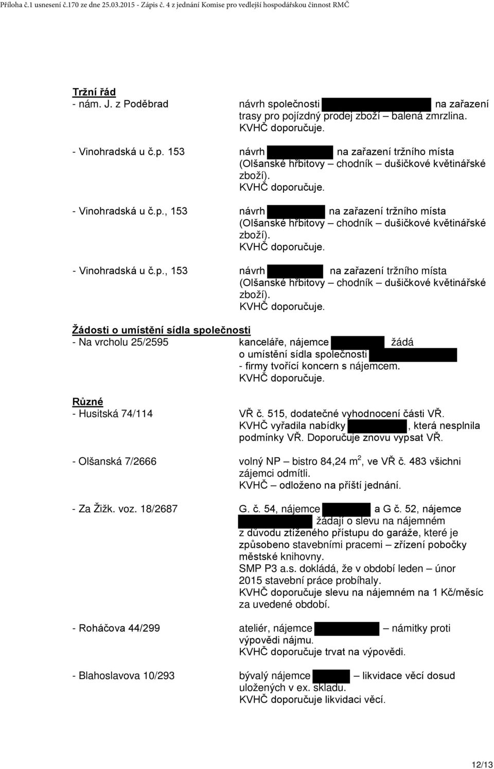 Žádosti o umístění sídla společnosti - Na vrcholu 25/2595 kanceláře, nájemce žádá o umístění sídla společnosti - firmy tvořící koncern s nájemcem. Různé - Husitská 74/114 VŘ č.