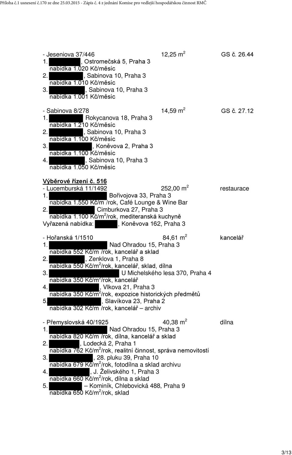 516 - Lucemburská 11/1492 252,00 m 2 restaurace 1. Bořivojova 33, Praha 3 nabídka 1.550 Kč/m /rok, Café Lounge & Wine Bar 2. Cimburkova 27, Praha 3 nabídka 1.