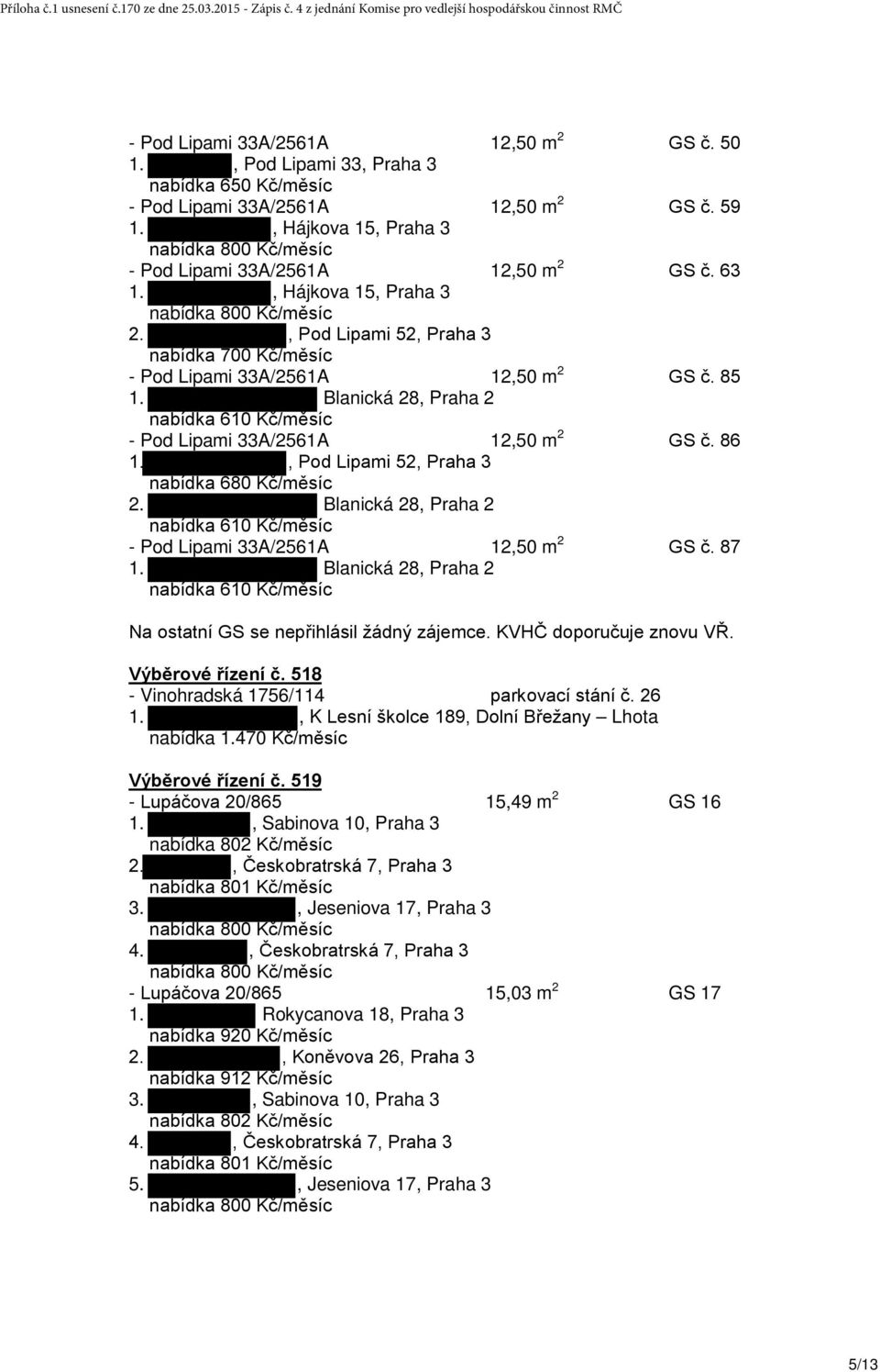 86 nabídka 680 Kč/měsíc 2. Blanická 28, Praha 2 nabídka 610 Kč/měsíc - Pod Lipami 33A/2561A 12,50 m 2 GS č. 87 1. Blanická 28, Praha 2 nabídka 610 Kč/měsíc Na ostatní GS se nepřihlásil žádný zájemce.