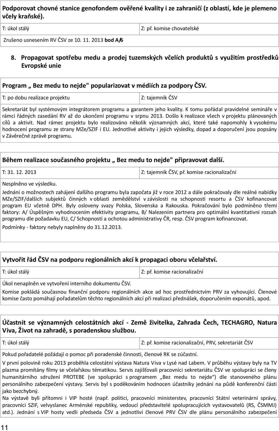 T: po dobu realizace projektu Z: tajemník ČSV Sekretariát byl systémovým integrátorem programu a garantem jeho kvality.