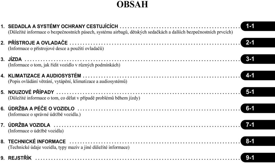 .................................................................................. 3-1 (Informace o tom, jak řídit vozidlo v různých podmínkách) 4. KLIMATIZACE A AUDIOSYSTÉM.