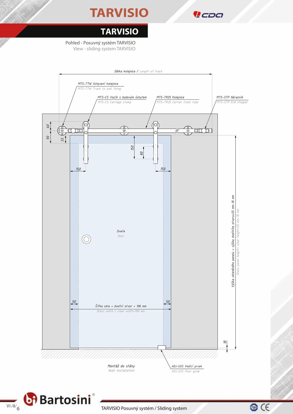 90 55 60 50 50 Dveře Door Výška skleněného panelu = výška dveřního otvoru+55 mm-0 mm Glass panel height= clear height+55 mm-0 mm 50 50