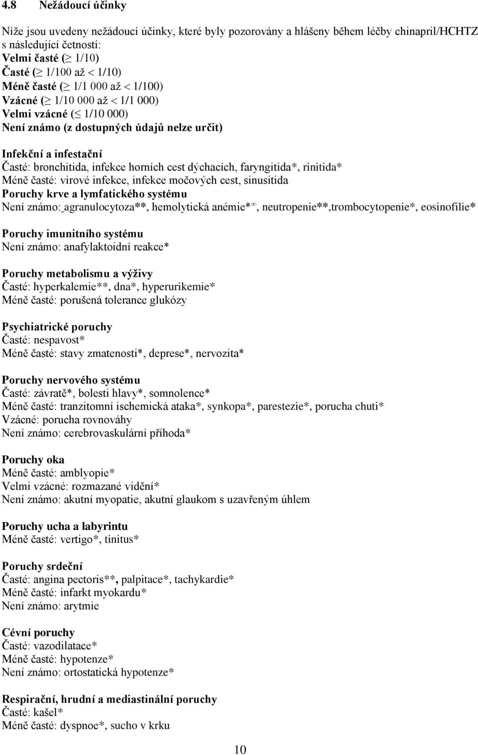 faryngitida*, rinitida* Méně časté: virové infekce, infekce močových cest, sinusitida Poruchy krve a lymfatického systému Není známo: agranulocytoza**, hemolytická anémie*,