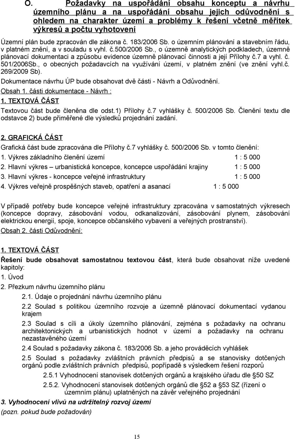 , o územně analytických podkladech, územně plánovací dokumentaci a způsobu evidence územně plánovací činnosti a její Přílohy č.7 a vyhl. č. 501/2006Sb.