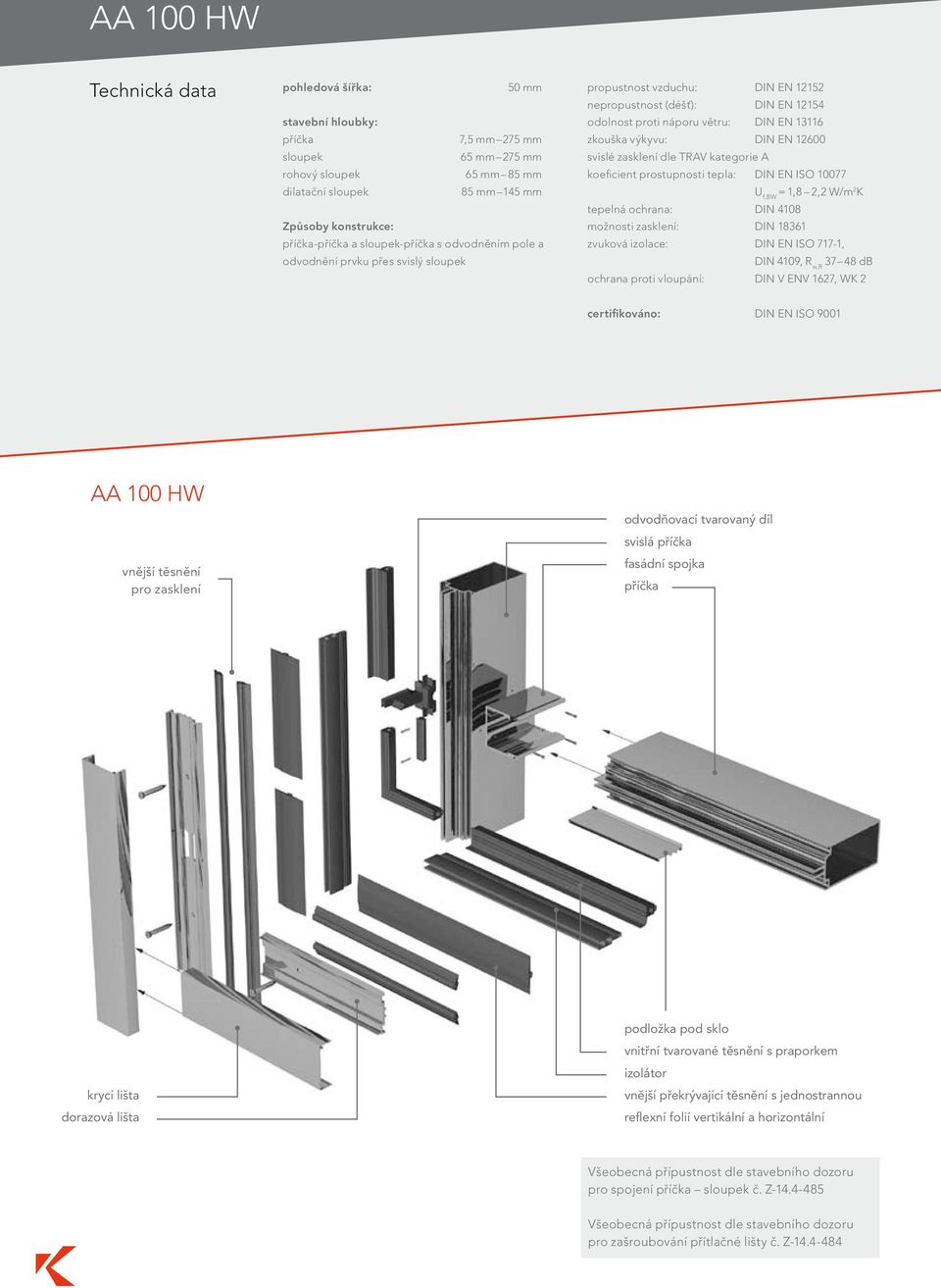 tepla: DIN EN ISO 10077 U f,bw = 1,8 2,2 W/m 2 K tepelná ochrana: DIN 4108 možnosti zasklení: DIN 18361 zvuková izolace: DIN EN ISO 717-1, DIN 4109, R w,r 37 48 db ochrana proti vloupání: DIN V ENV