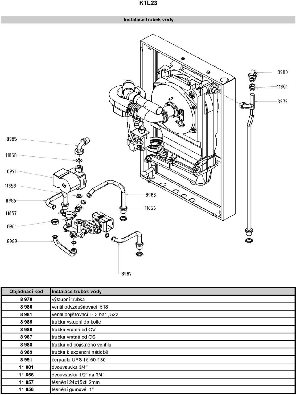 od OV 8 987 trubka vratné od OS 8 988 trubka od pojistného ventilu 8 989 trubka k expanzní nádobě 8 991