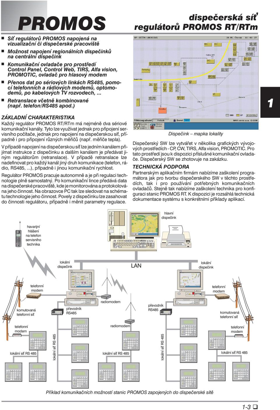 Komunikační ovladače pro prostředí Control Panel, Control Web, TIRS, Alfa vision, PROMOTIC, ovladač pro hlasový modem Přenos dat po sériových linkách RS8, pomocí telefonních a rádiových modemů,