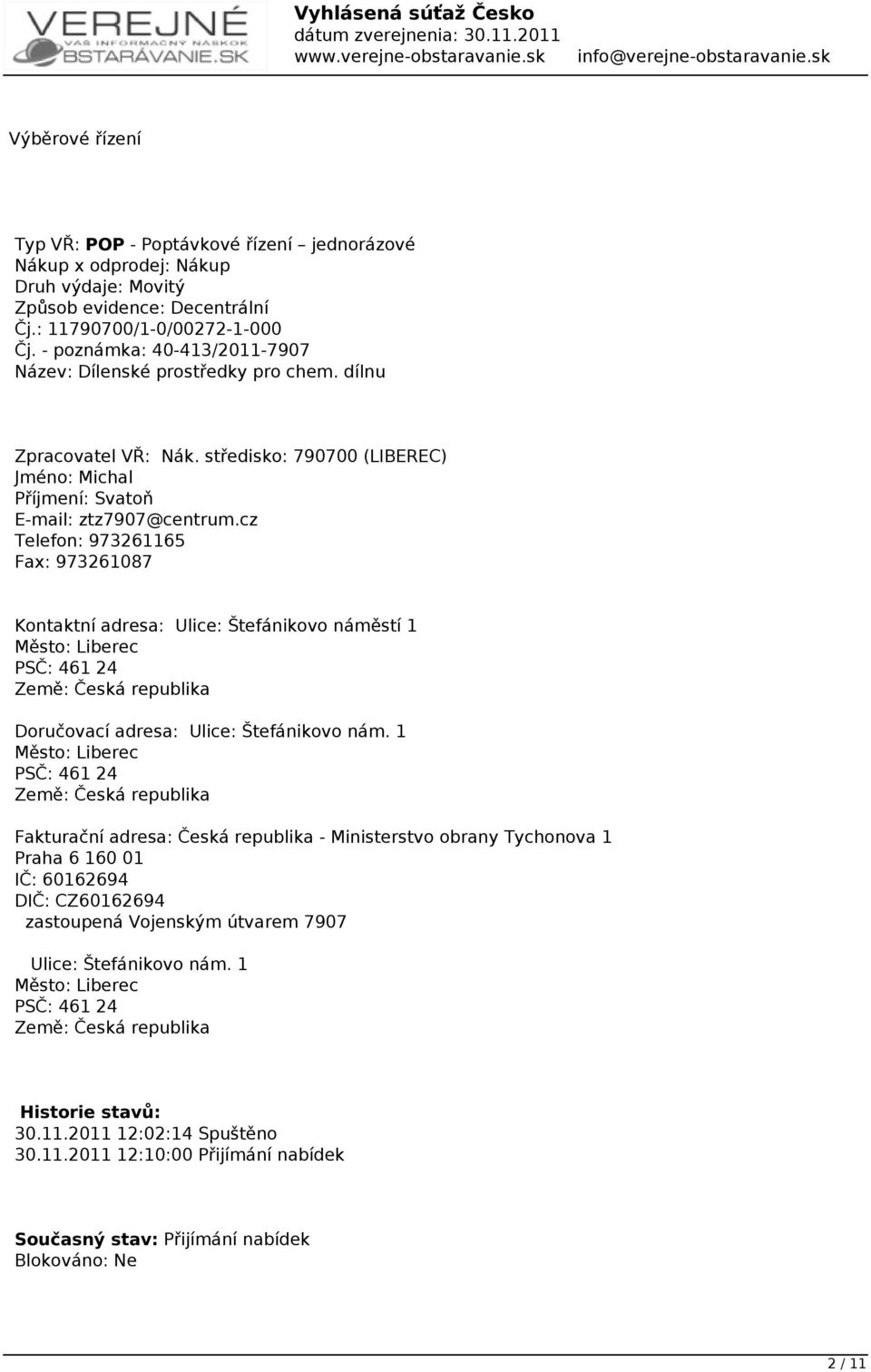 cz Telefon: 973261165 Fax: 973261087 Kontaktní adresa: Ulice: Štefánikovo náměstí 1 Město: Liberec PSČ: 461 24 Země: Česká republika Doručovací adresa: Ulice: Štefánikovo nám.