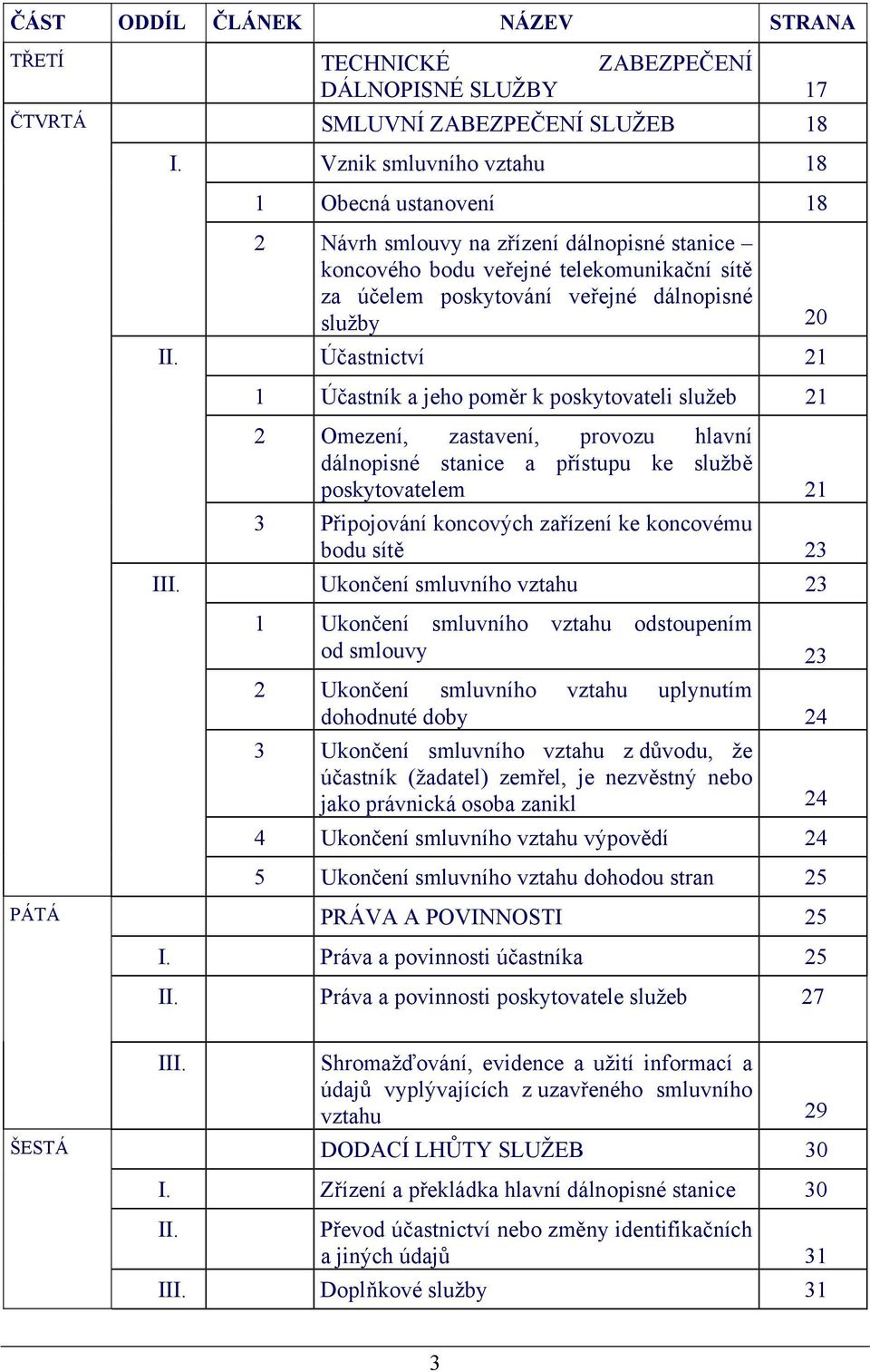 Účastnictví 21 1 Účastník a jeho poměr k poskytovateli služeb 21 2 Omezení, zastavení, provozu hlavní dálnopisné stanice a přístupu ke službě poskytovatelem 21 3 Připojování koncových zařízení ke