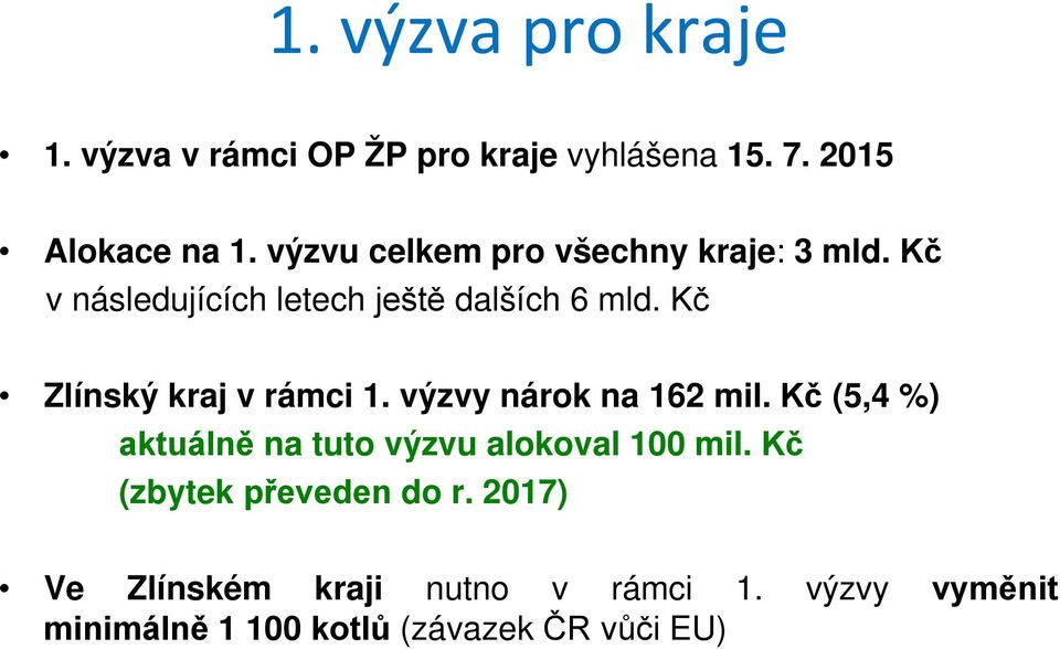 Kč Zlínský kraj v rámci 1. výzvy nárok na 162 mil.