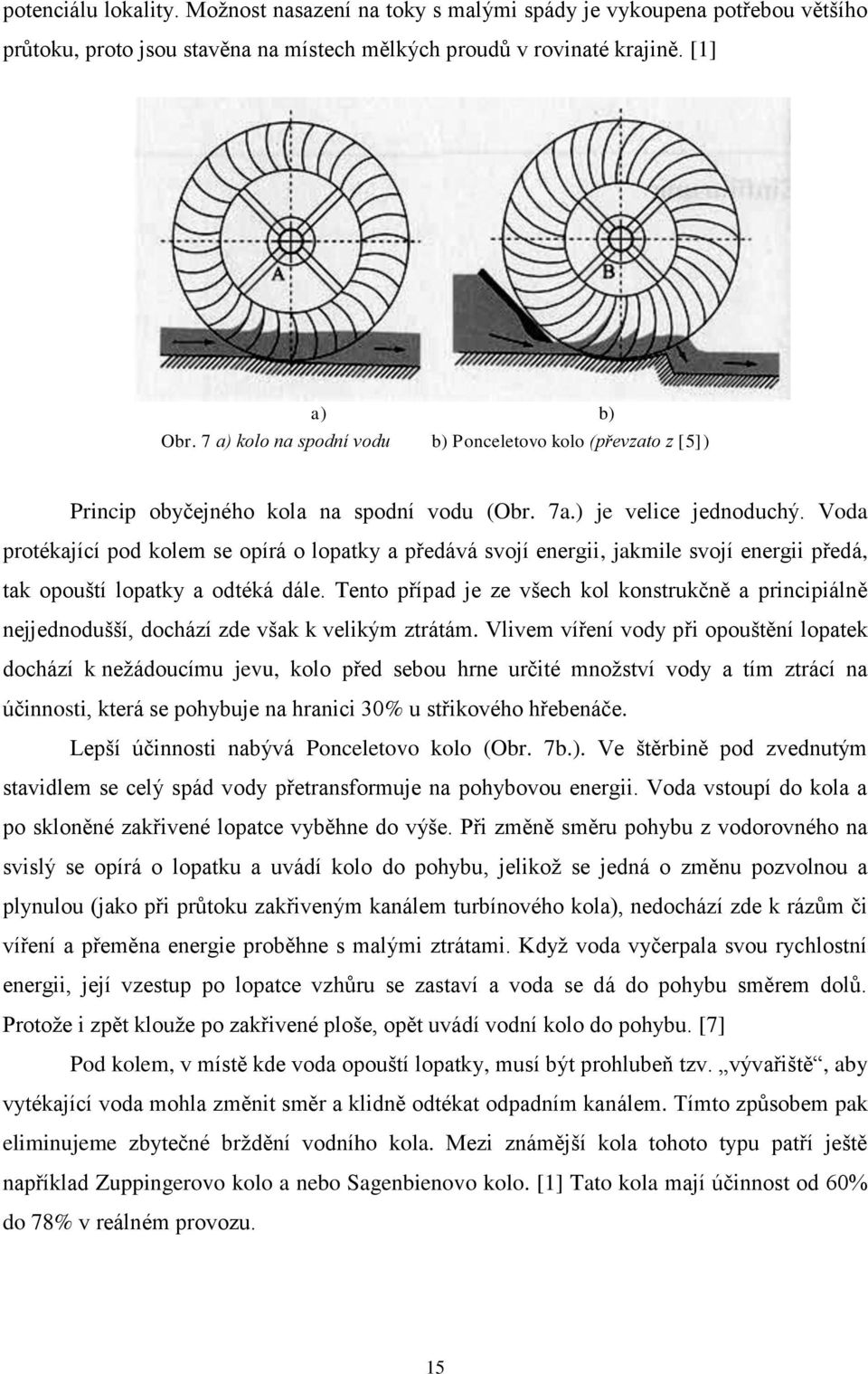 Voda protékající pod kolem se opírá o lopatky a předává svojí energii, jakmile svojí energii předá, tak opouští lopatky a odtéká dále.