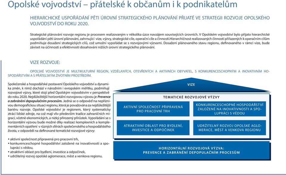 V Opolském vojvodství bylo přijato hierarchické uspořádání pěti úrovní plánování, zahrnující vize, výzvy, strategické cíle, operační cíle a činnosti.