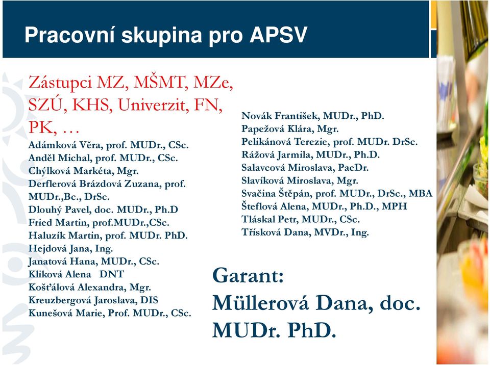 KreuzbergováJaroslava, DIS Kunešová Marie, Prof. MUDr., CSc. Novák František, MUDr., PhD. Papežová Klára, Mgr. Pelikánová Terezie, prof. MUDr. DrSc. Rážová Jarmila, MUDr., Ph.D. SalavcováMiroslava, PaeDr.