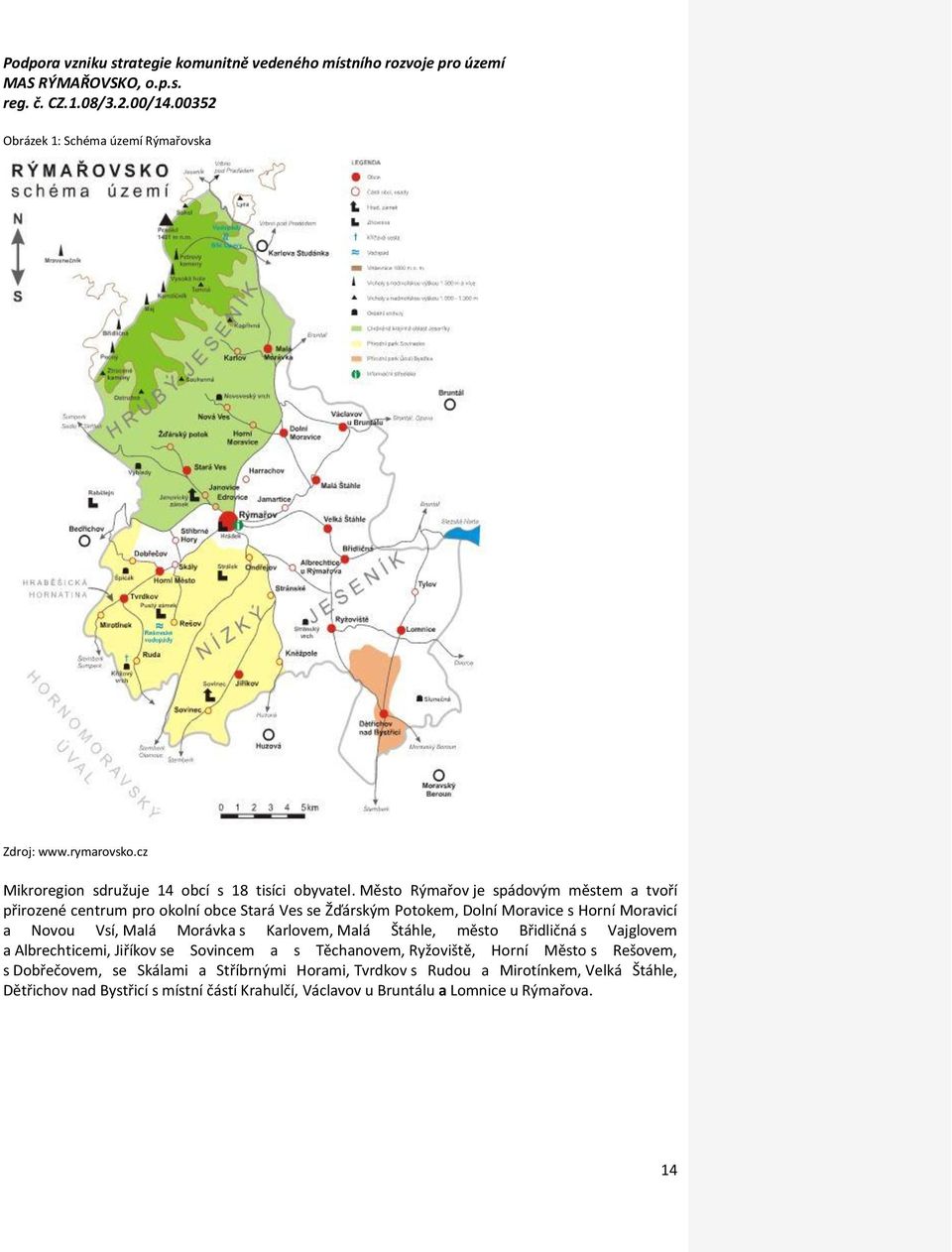 Vsí, Malá Morávka s Karlovem, Malá Štáhle, město Břidličná s Vajglovem a Albrechticemi, Jiříkov se Sovincem a s Těchanovem, Ryžoviště, Horní Město s