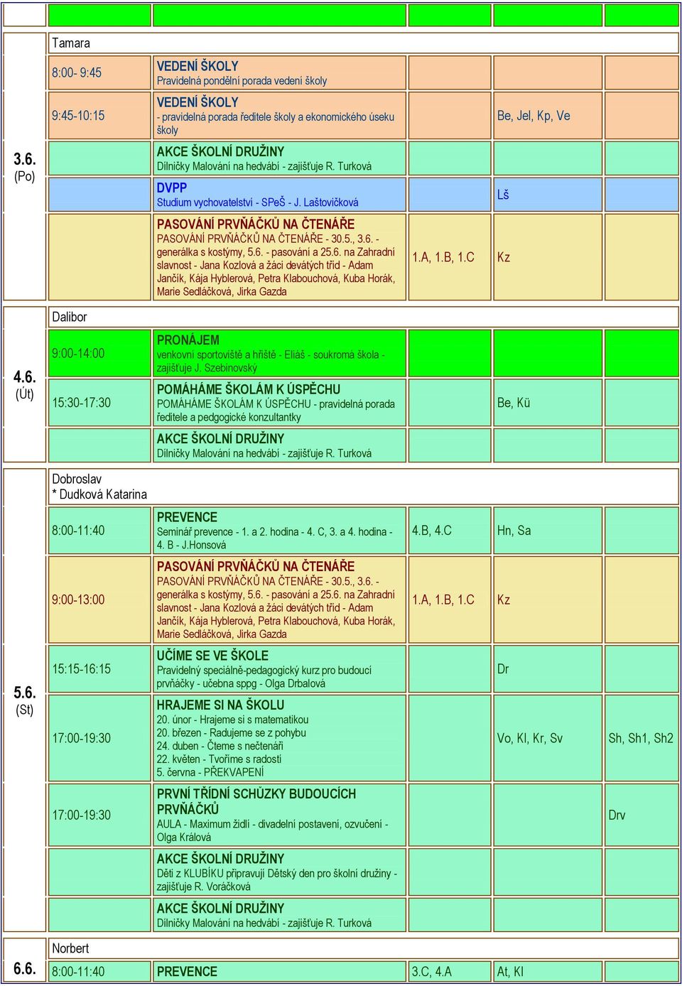 - generálka s kostýmy, 5.6. - pasování a 25.6. na Zahradní slavnost - Jana Kozlová a žáci devátých tříd - Adam Jančík, Kája Hyblerová, Petra Klabouchová, Kuba Horák, Marie Sedláčková, Jirka Gazda 1.