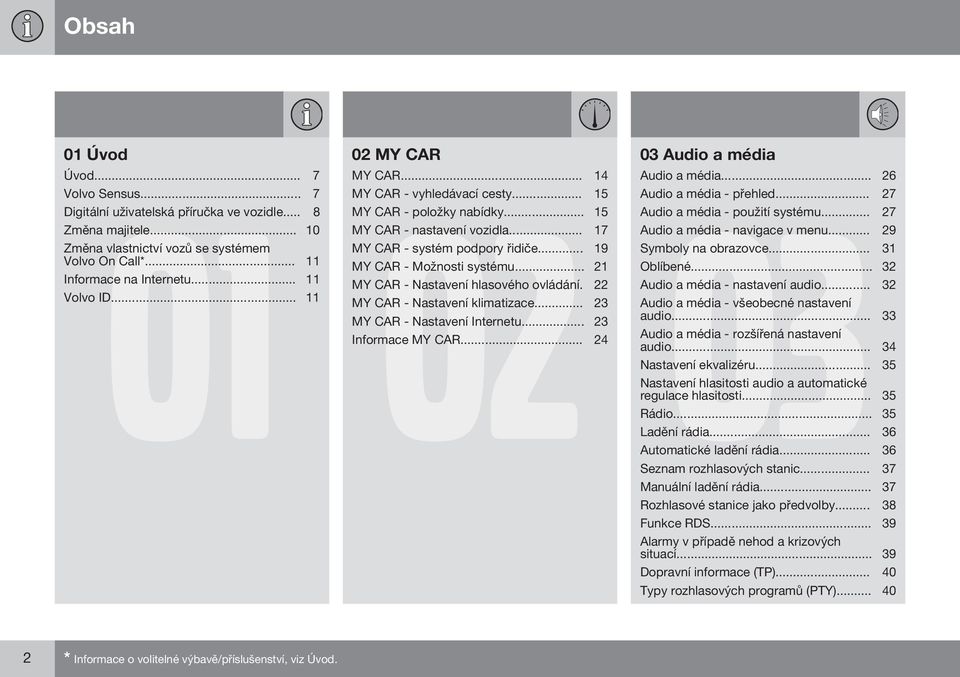 .. 15 Audio a média - použití systému... 27 MY CAR - nastavení vozidla... 17 Audio a média - navigace v menu... 29 MY CAR - systém podpory řidiče... 19 Symboly na obrazovce.