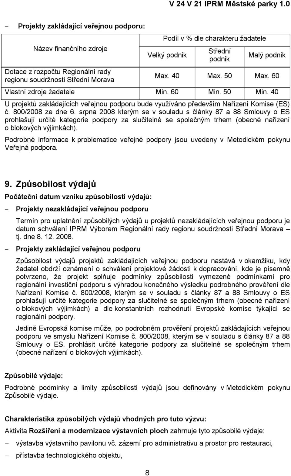 srpna 2008 kterým se v souladu s články 87 a 88 Smlouvy o ES prohlašují určité kategorie podpory za slučitelné se společným trhem (obecné nařízení o blokových výjimkách).