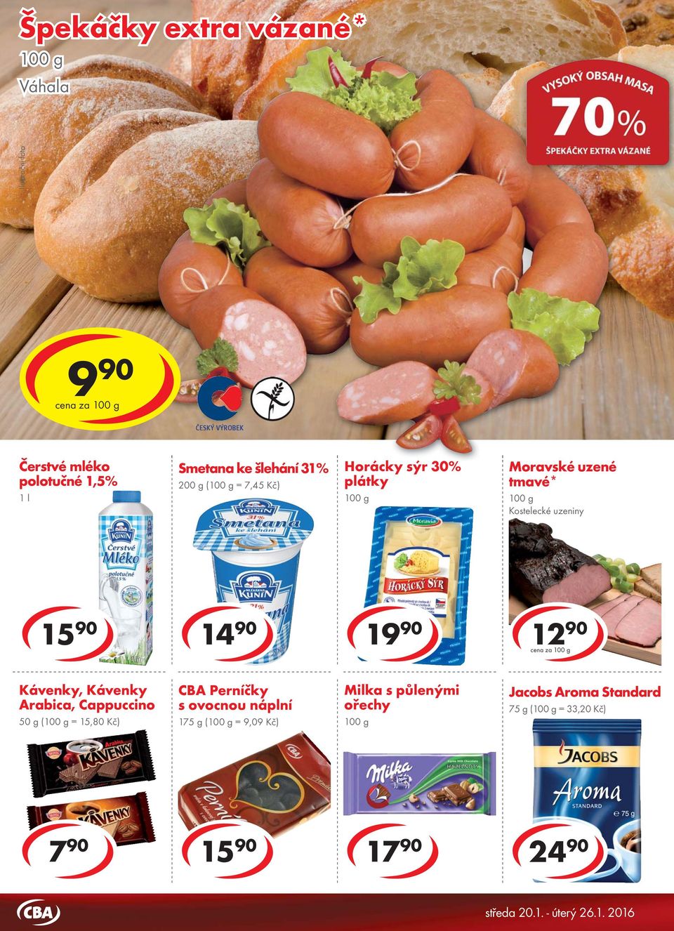 cena za Kávenky, Kávenky Arabica, Cappuccino 50 g ( = 15,80 Kč) CBA Perníčky s ovocnou náplní