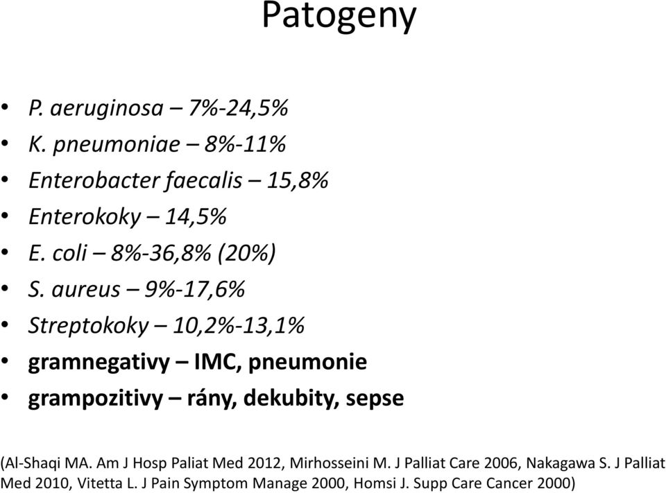 aureus 9%-17,6% Streptokoky 10,2%-13,1% gramnegativy IMC, pneumonie grampozitivy rány, dekubity,