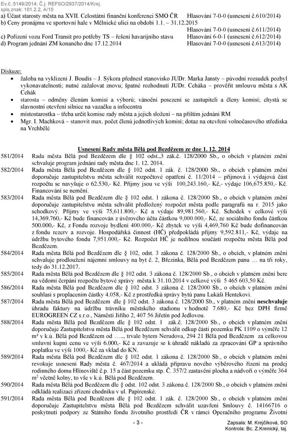 613/2014) Diskuze: žaloba na vyklizení J. Boudis J. Sýkora přednesl stanovisko JUDr. Marka Jansty původní rozsudek pozbyl vykonavatelnosti; nutné zažalovat znovu; špatné rozhodnutí JUDr.