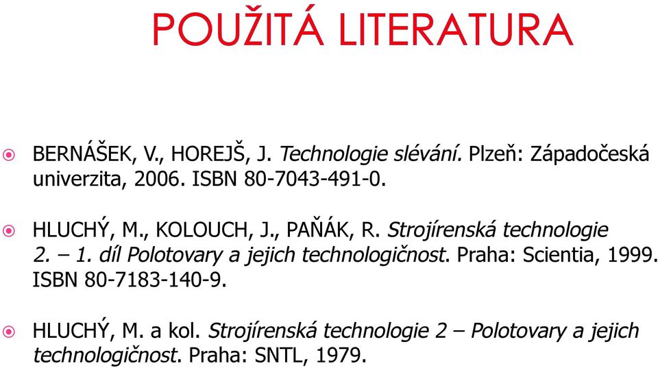 díl Polotovary a jejich technologičnost. Praha: Scientia, 1999. ISBN 80-7183-140-9.