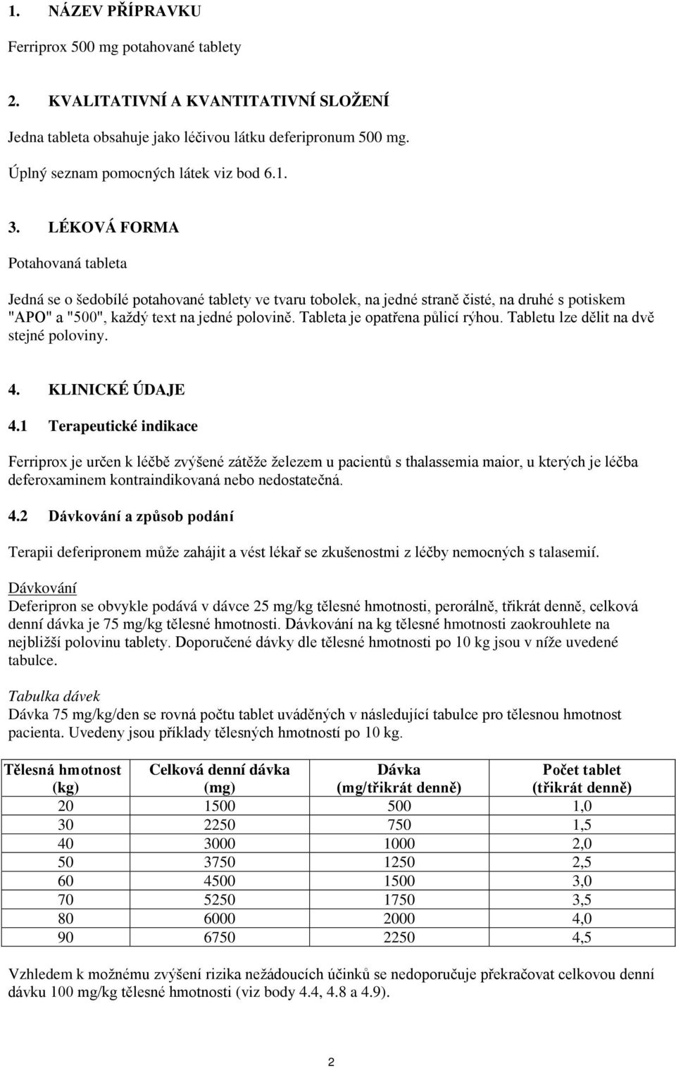 Tableta je opatřena půlicí rýhou. Tabletu lze dělit na dvě stejné poloviny. 4. KLINICKÉ ÚDAJE 4.