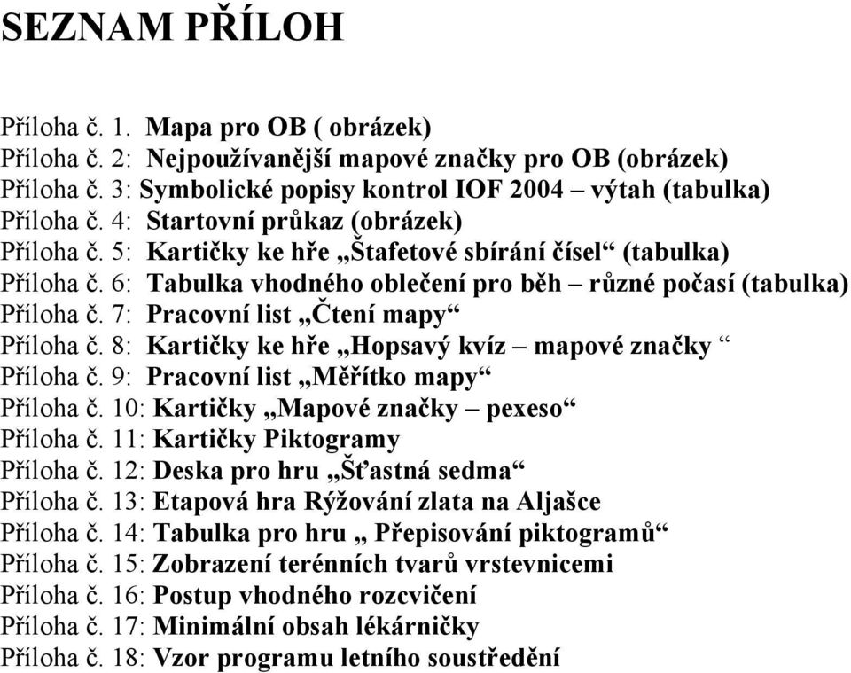 7: Pracovní list Čtení mapy Příloha č. 8: Kartičky ke hře Hopsavý kvíz mapové značky Příloha č. 9: Pracovní list Měřítko mapy Příloha č. 10: Kartičky Mapové značky pexeso Příloha č.