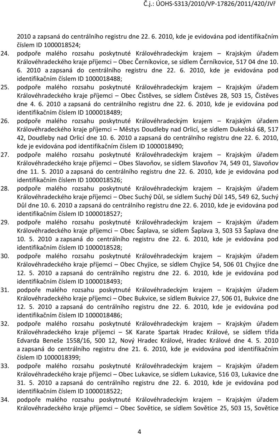 2010 a zapsaná do centrálního registru dne 22. 6. 2010, kde je evidována pod identifikačním číslem ID 1000018488; 25.