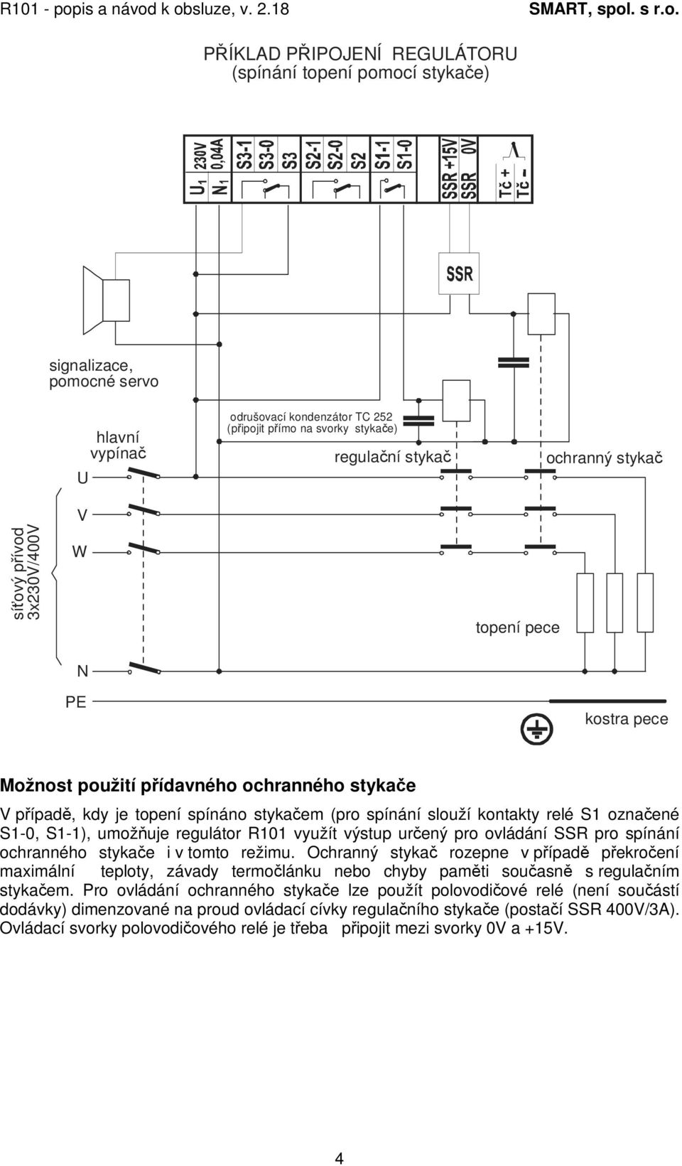 umožuje regulátor R101 využít výstup urený pro ovládání SSR pro spínání ochranného stykae i v tomto režimu.