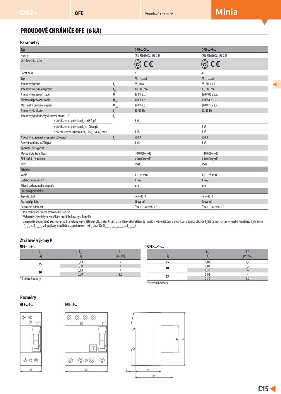 a.c. 2/400 V a.c. Minimální provozní napětí ) U min 00 V a.c. 00 V a.c. Maximální provozní napětí U max 240 V a.c. 240/4 V a.c. Jmenovitý kmitočet f n 0/60 Hz 0/60 Hz Jmenovitý podmíněný zkratový